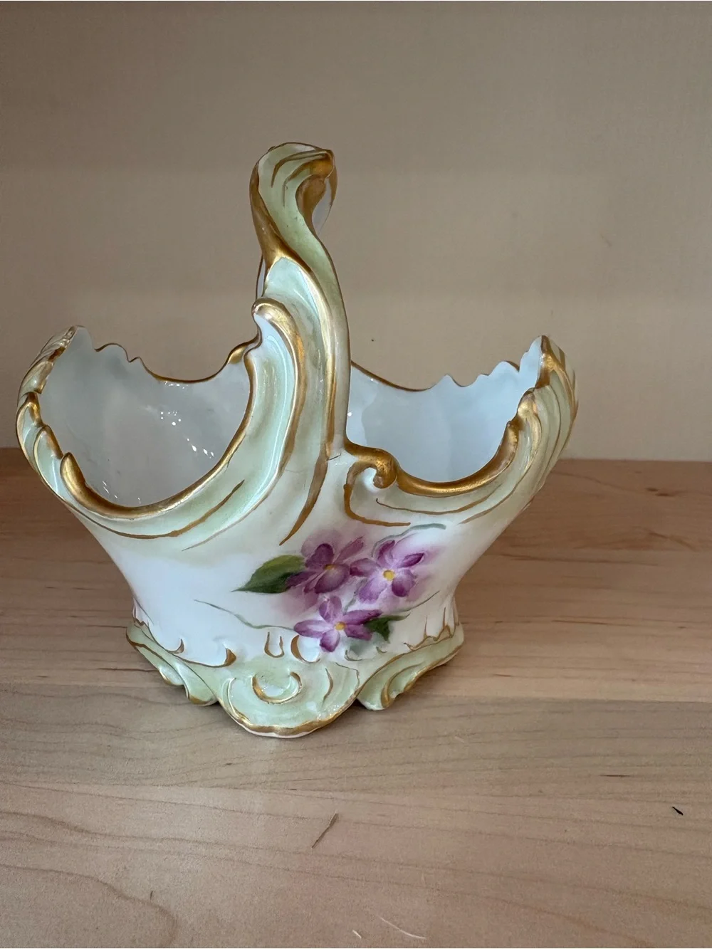 Antique Jean Pouyat Limoges (J.P.L.) Porcelain Basket Hand Painted Flowers